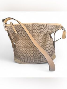 COACH Signature Monogram Logo Rectangle Crossbody Bag 12x13 Tan Brown Y2K
